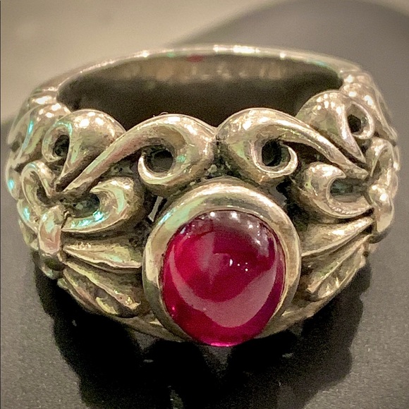 Chrome Angels Sterling Silver and Red Stone Ring - Picture 6 of 7